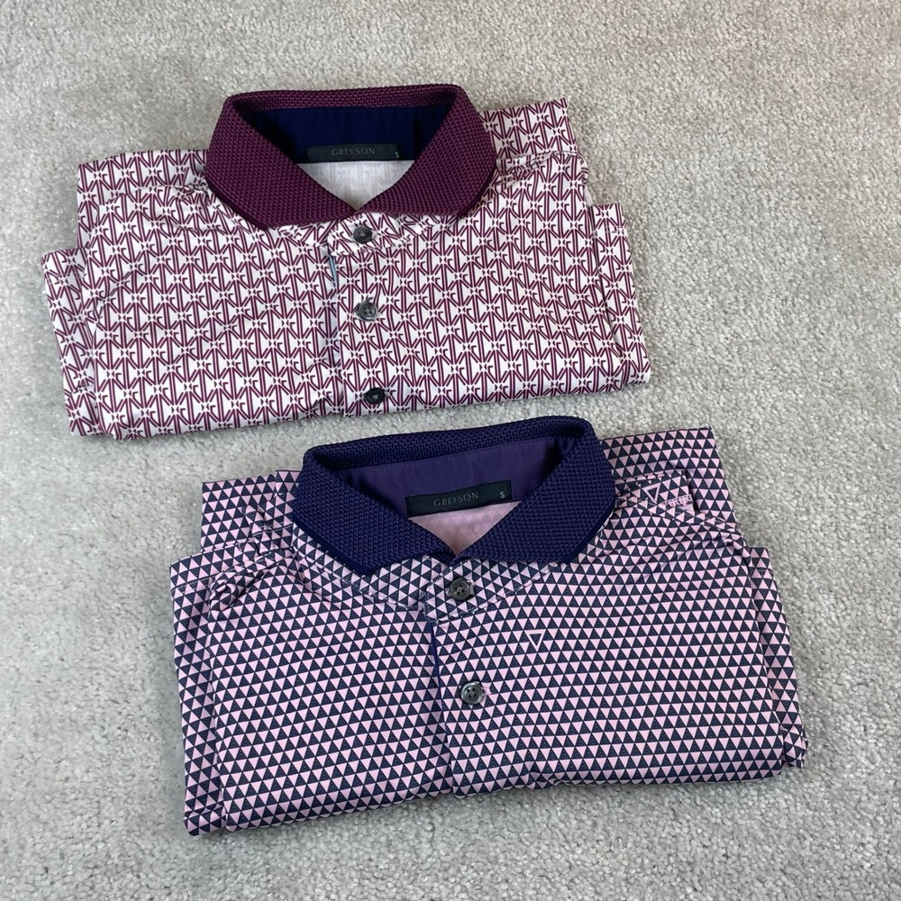 Greyson Mens Geometric Performance Golf Polo Shirt Lot of 2 Burgundy Purple S